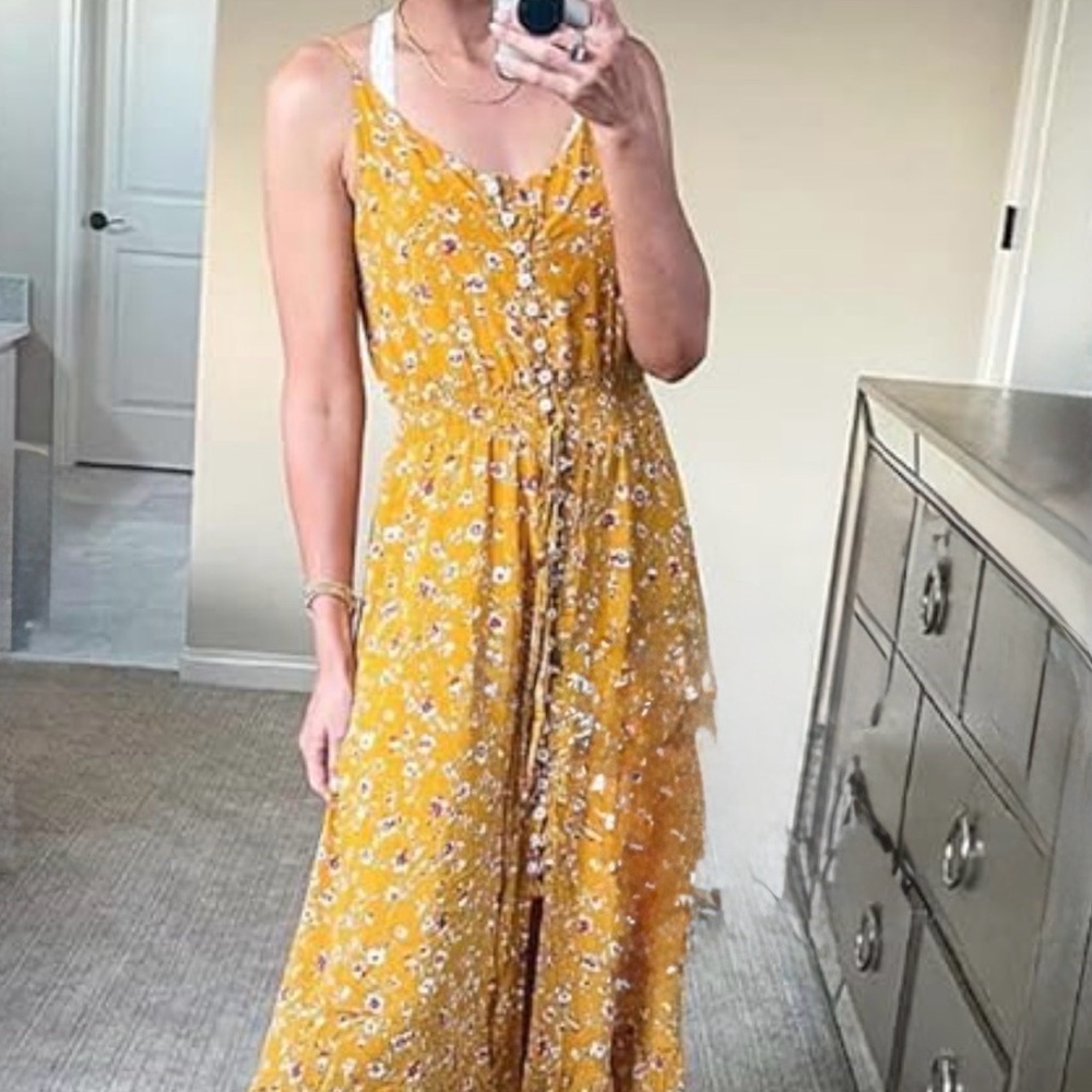 Sunlit Floral Maxi Dress in Yellow with Tie Waist